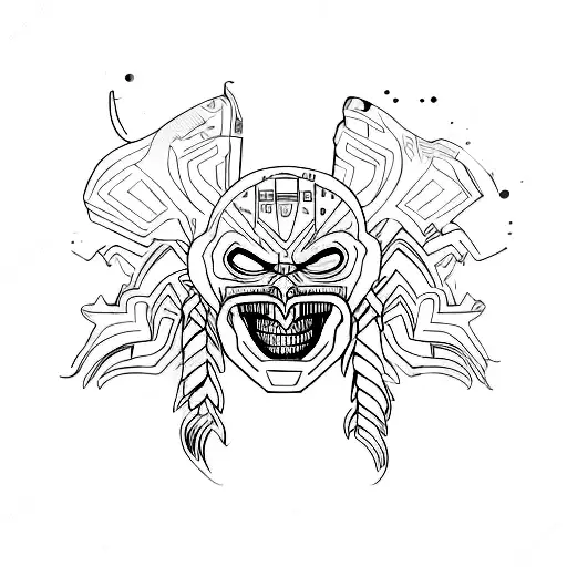 Valkaryie Warrior With Red Face Paint And A Flatline Ecg Coming Back To Life