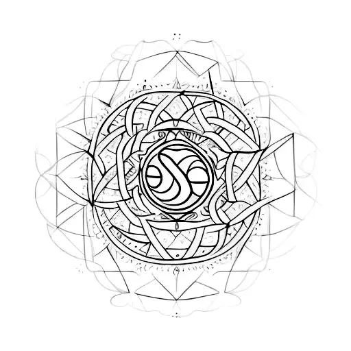 A Minimalist Tattoo Of An Esoteric Symbol Surrounded By Aesthetic Coquette Elements