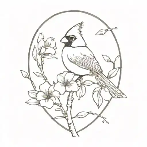 Cardinal Perched On Magnolia And Dogwood Flowers