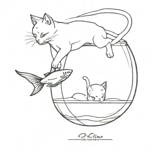 Cat Chasing A Fish In A Bowl