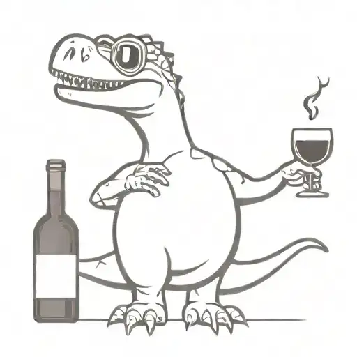 Dinosaur Holding A Glass Of Wine And Wearing Sunglasses