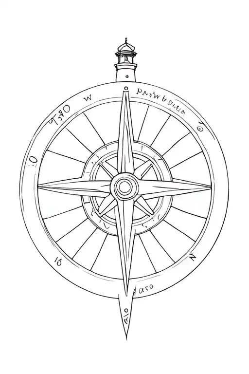 Motorcycle Wheel With A Compass Rose And A Light House
