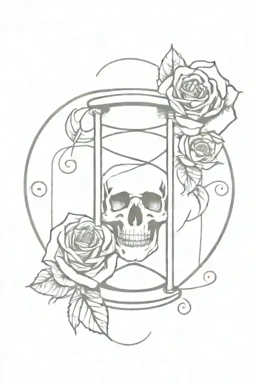 Hourglass Skull And Rose