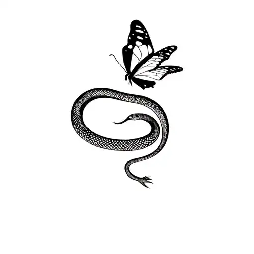 Snake Play With Butterfly Resting