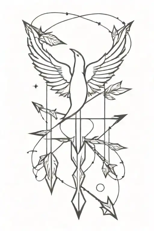 Simple Arrow Design Incorporating The Phoenix Bird With Unique Arrow Head And Feathered Fletching