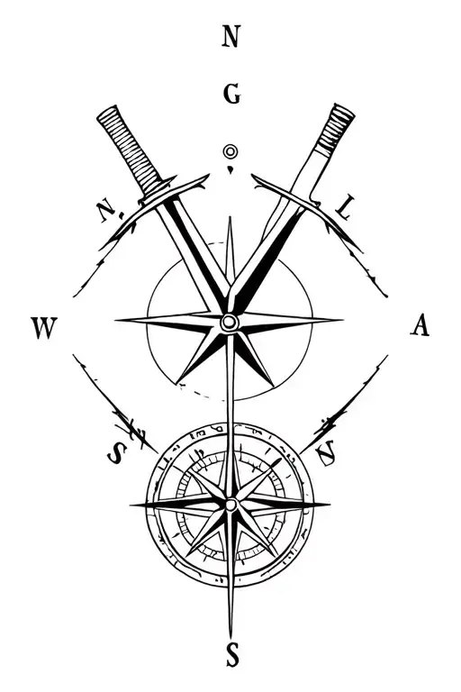 Compass With Katana Sword Piercing