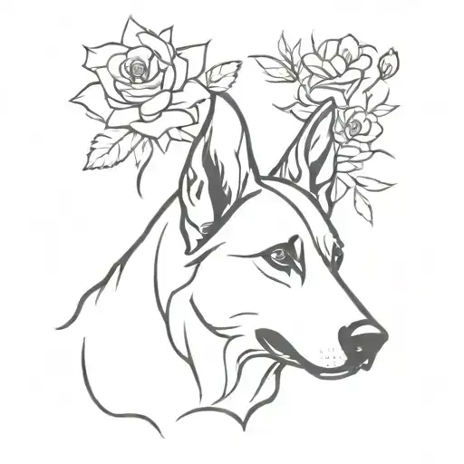 German Shepherd Silhoutte And Flowers