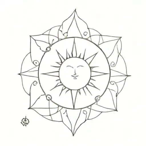 A Minimalist Fine Line Of A Sun And Moon Together Fusion