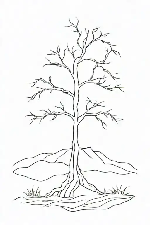 One Line Tattoo Of A Young Tree Growing