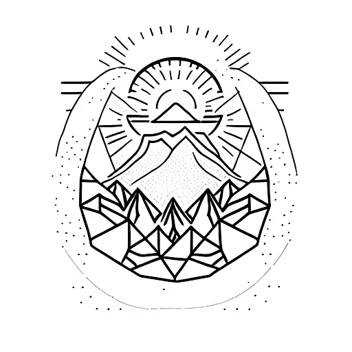 A Minimalist Tattoo Of The Himalayan Mountain Range With An Eagle Soaring Above