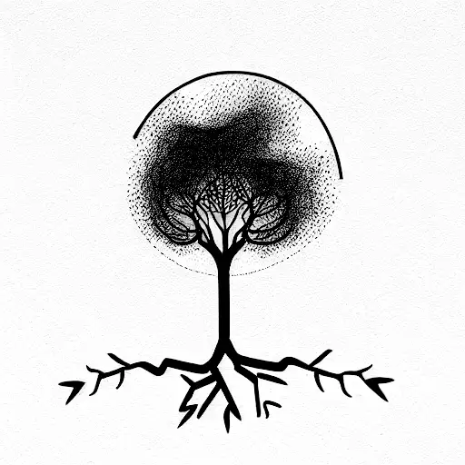 Thin Line Tree With Roots