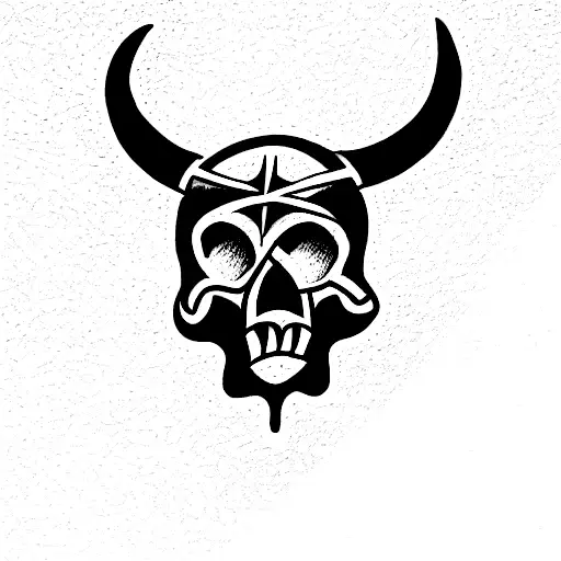 Skull With Horns And A Upside Down Cross Going Threw It