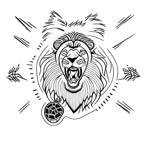 Create A Minimalist Tattoo Featuring A Lion And A Turtle Engaged In A Sport