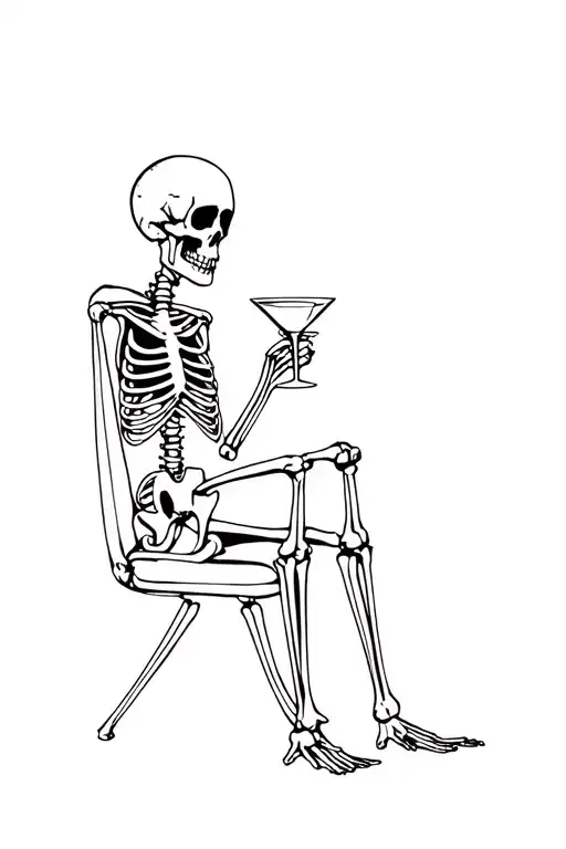 Skeleton Sitting On Chair Drinking A Martini