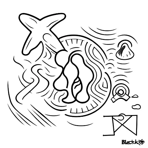 A Beach Scene With A Sunset And Weights Embedded In The Sand