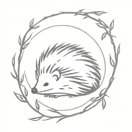 Hedgehog Curled Up And Sleeping With A Circle Of Thorns Surrounding It