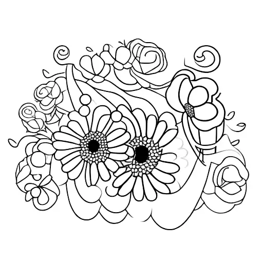 A Minimalistic Depiction Of A Gravestone Adorned With Skeleton Flowers
