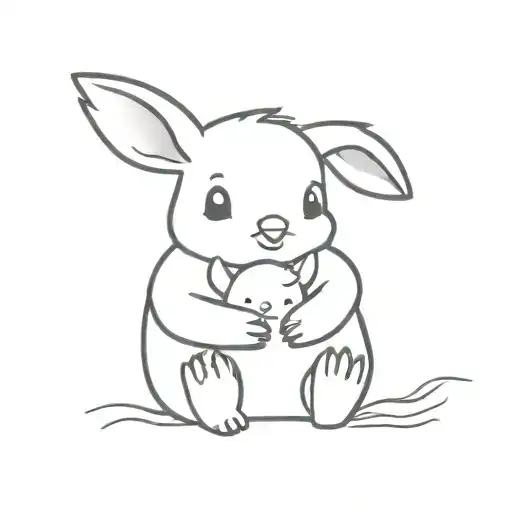 Baby Chick Cuddling A Stuffed Bunny Rabbit