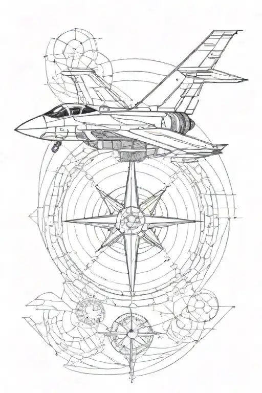 Fibonacci Sequence With Compass Design And Fighter Jet