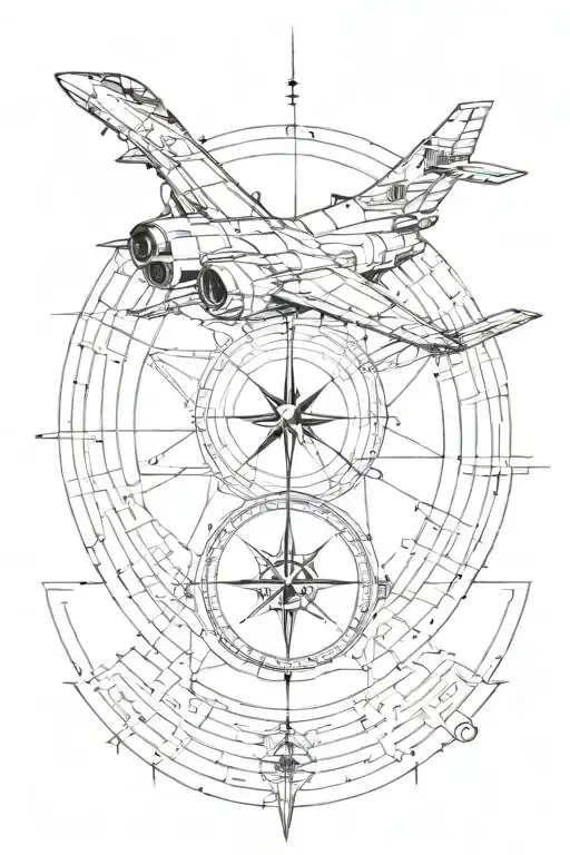 Fibonacci Sequence With Compass Design And Fighter Jet