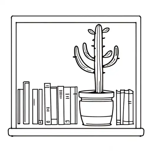 Christmas Cactus On A Shelf Filled With Books