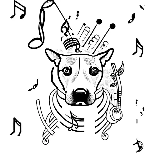 A Minimalist Tattoo Of A Dog Surrounded By Musical Notes