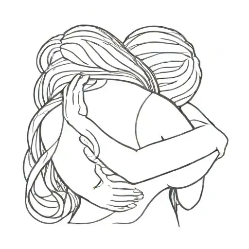 Woman With Long Curvy Hair Hugging Dog From The Back