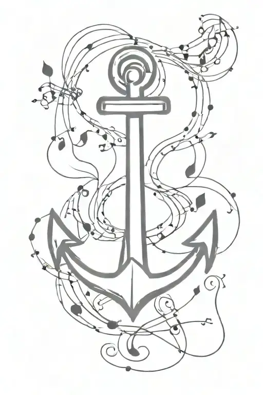 Minimalist Anchor Surrounded My Music Notes