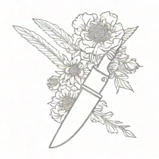 Chef Knife With Marigold Bouquet Wrapped