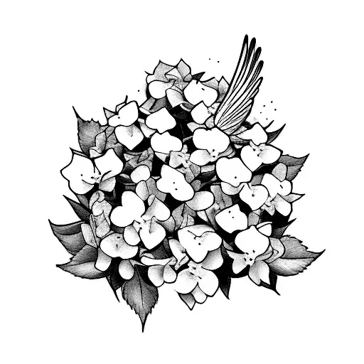 1 Male And 1 Female Cardinal Among Hydrangeas