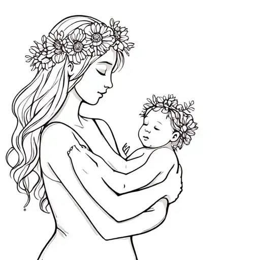 Mom Craddling A Baby In Her Arms Wearing A Flower Crown