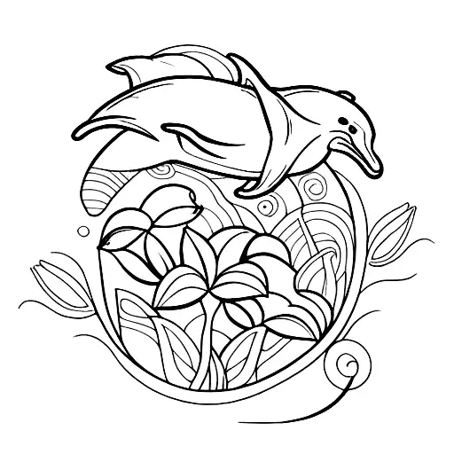 Dolphin And Turtle Flowers Waves