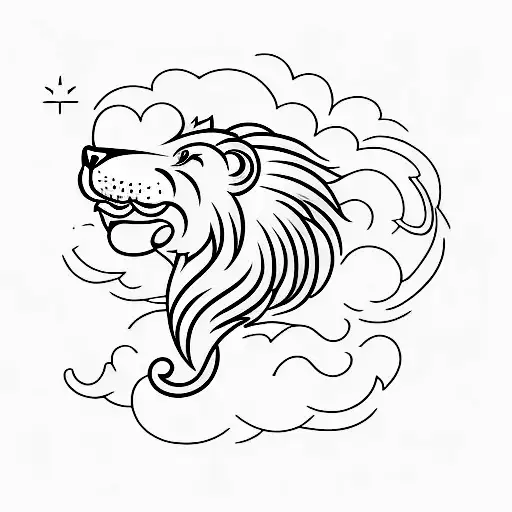 A Minimalist Tattoo Of An Airplane Soaring Through A Lion-shaped Cloud Formation