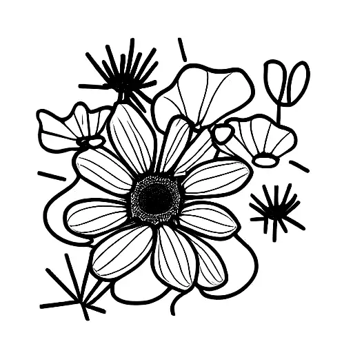 Flowers And Mushrooms Growing Out Of A Skeleton