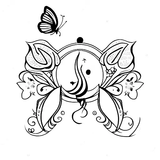 Honeysuckle Flower With Butterfly And Crescent Moon