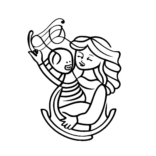 A Silhouette Of A Mother Holding A Baby With Musical Instruments Forming A Border