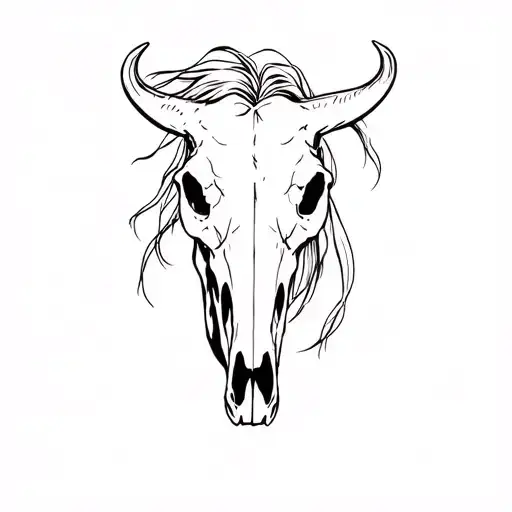 Cow Skull With Wild Stallion Running