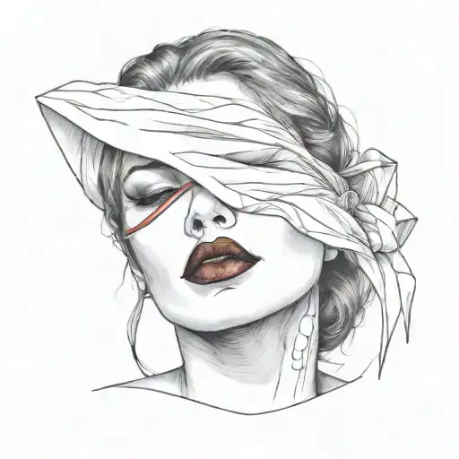 Woman With Red Lipstick And A Black Blindfold Covering Her Eyes