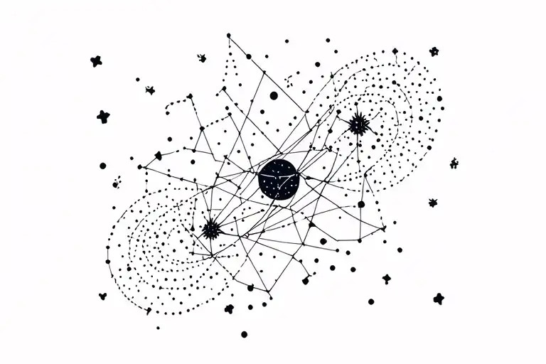 A Delicate Dot Work Design With Gemini And Taurus Constellations