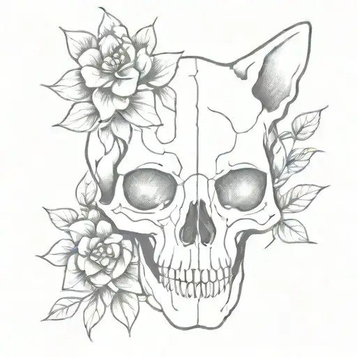 Cat Skull With Flowers Intertwined