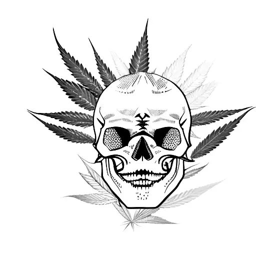 A Demon Skull Made Up Of Marijuana Patterns