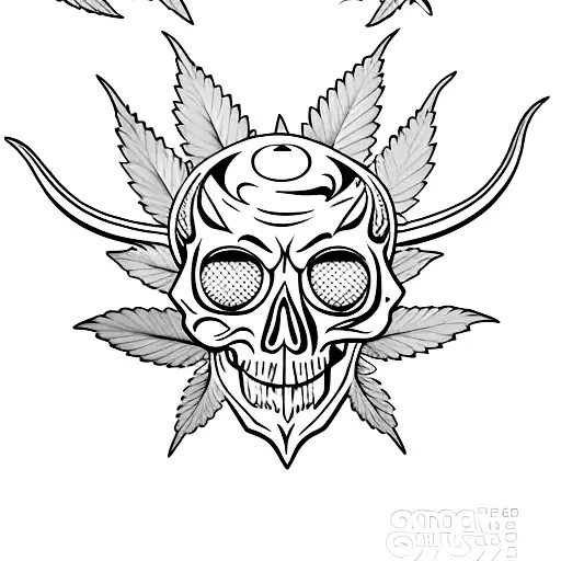 A Demon Skull With Marijuana Leaves In Eyes