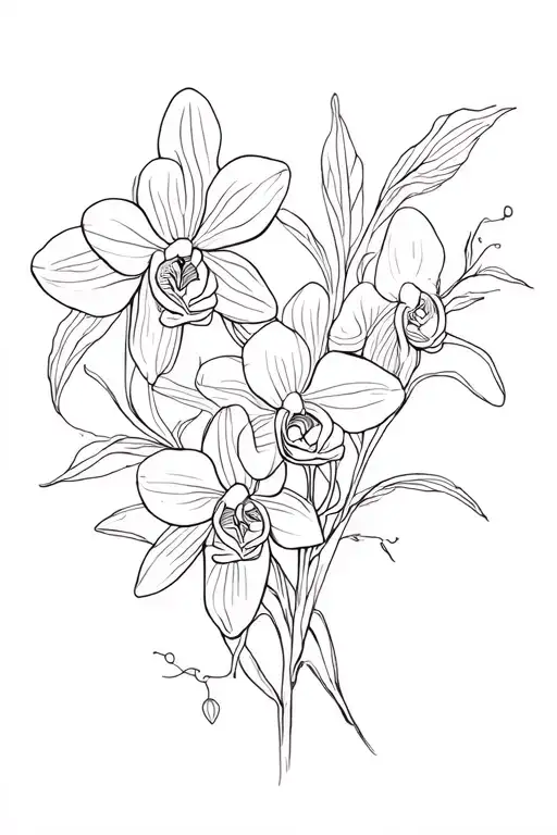Forearm Orchid Bouquet Flowing Linework