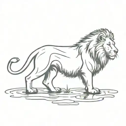 Lion Reflects Himself In A Puddle And Sees A Bunny