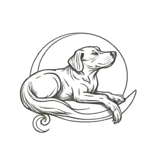 A Dog Laying Down On A Crescent Moon