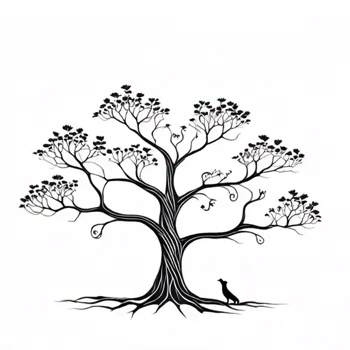 An Intricate Minimalist Tattoo Of A Family Tree With Each Branch Representing A Different Animal