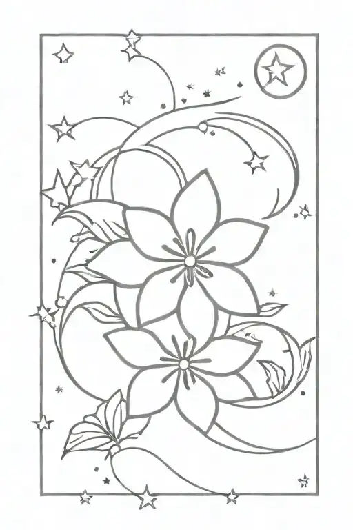 Flower With Small Moon And Stars