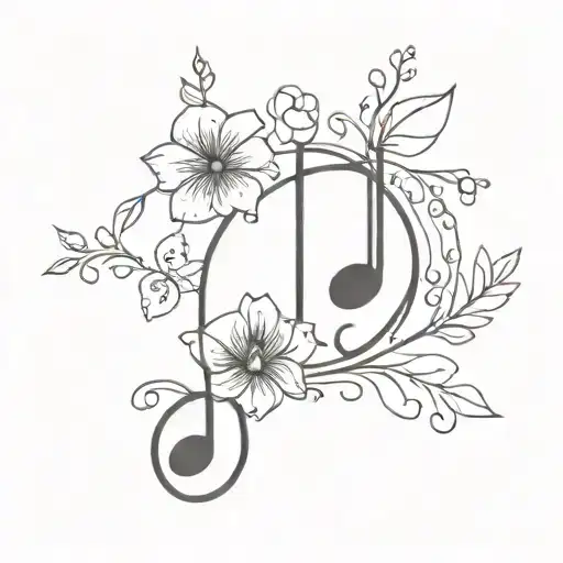 Line Flowers Music Note