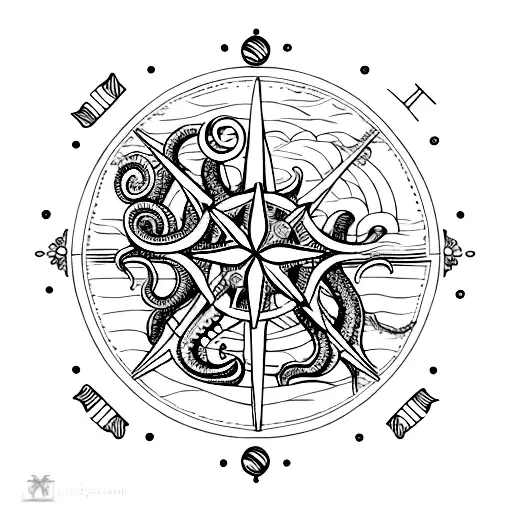 Octopus Nautical Seaside Map World