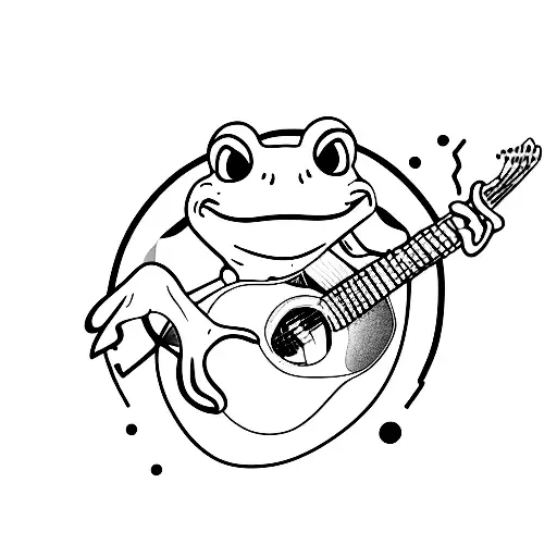 A Minimalist Tattoo Of A Frog Playing A Guitar